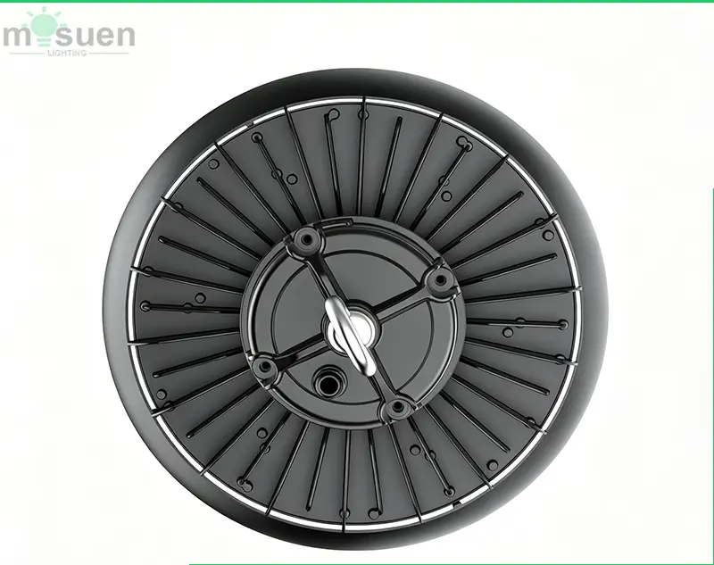 Ceiling-mounted 210lm/W LED high bay light used for workshops and storage areas